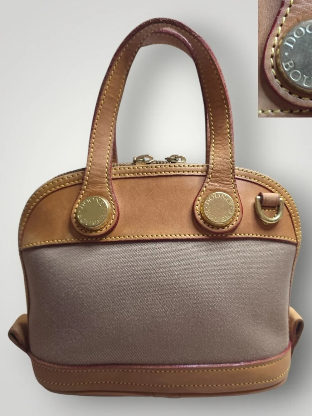 Dooney & Bourke VTG Khaki Canvas and Tan Leather Mini Satchel with Wallet Set